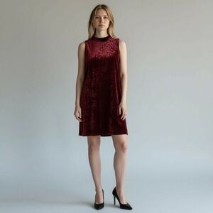 Burgundy Crushed Velvet Mock Neck Mini Shift Dress by Forever 21 - Size S